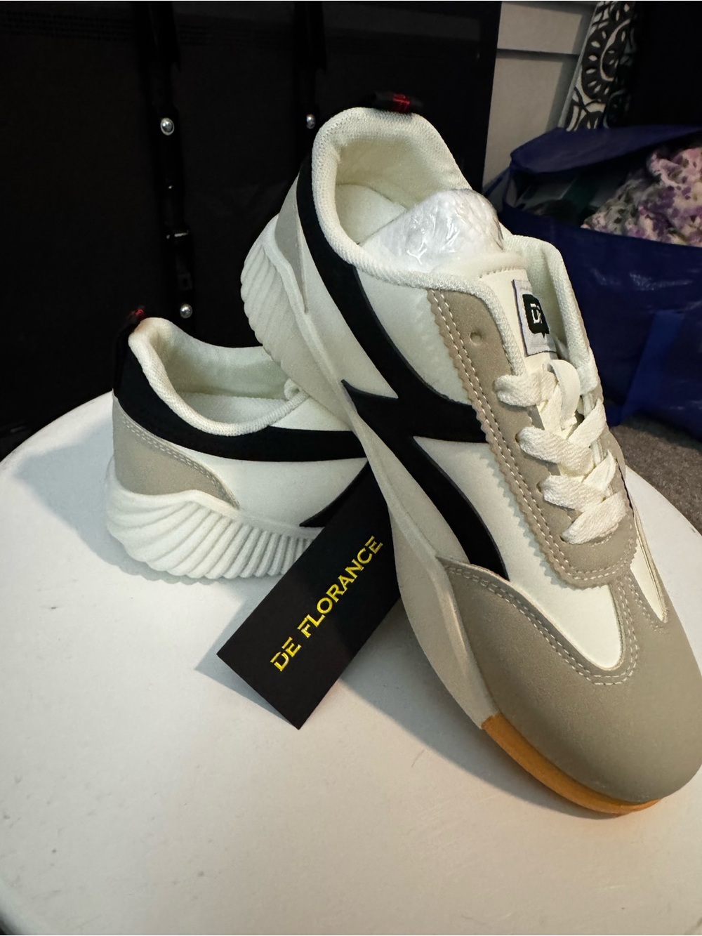 De Florance Women's White, Beige & Black Casual Sneakers Made in Italy